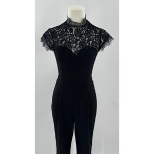 Express Black Lace Pantsuit Open Back Formal Cocktail Jumpsuit Romper Small 2 XS